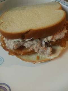 A picture of Tuna Salad and Fried Tomato Sandwich.