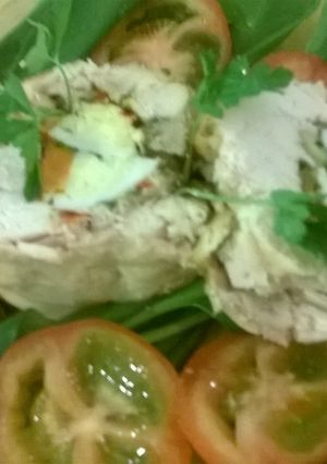 Una foto de Matambre de pollo con ensalada