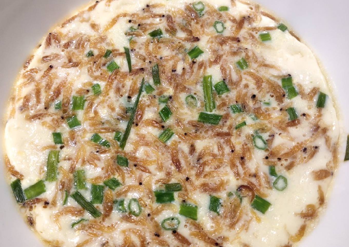 Steam Egg with Tiny Shrimps and Onion Leaves