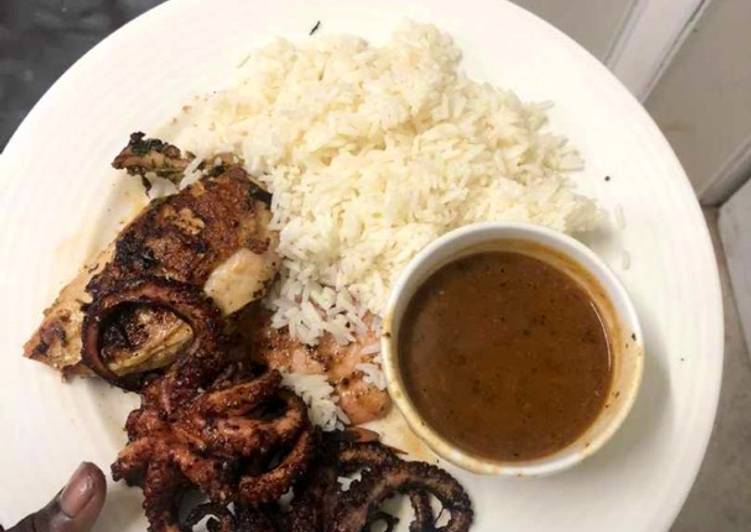 Rice and octopus ‘peppercon sauce ‘