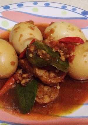 Foto resep Telur tempe pedas bumbu merah daun jeruk