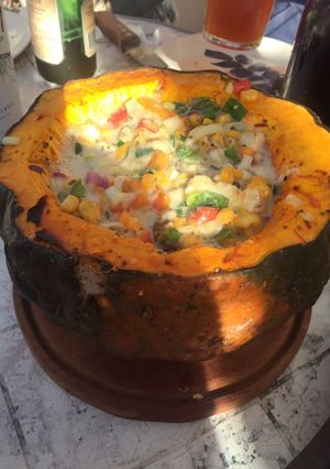 Una foto de Zapallo relleno a la parrilla