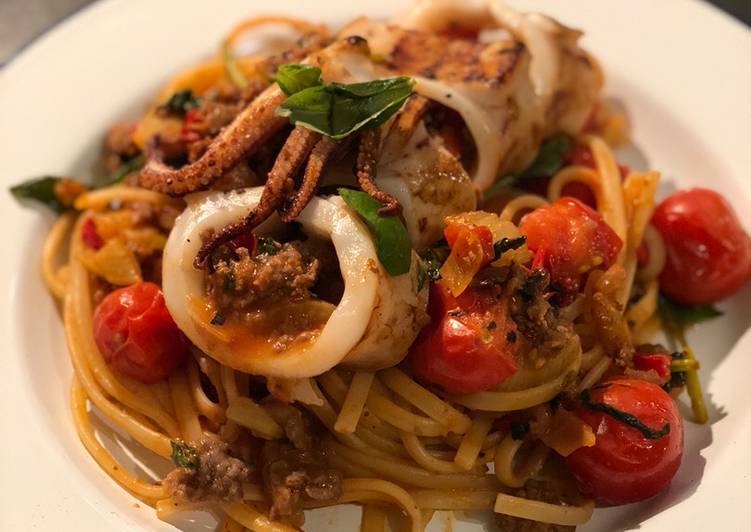 Easiest Way to Make Super Quick Homemade Stuffed squid linguine🦑