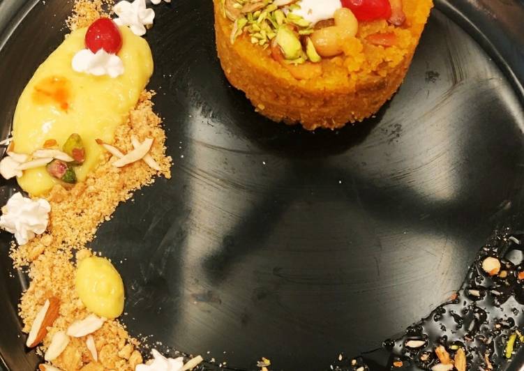 Moong halwa surprise with custard & cookies
