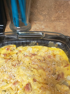 A picture of Cheesey ham and potato casserole.