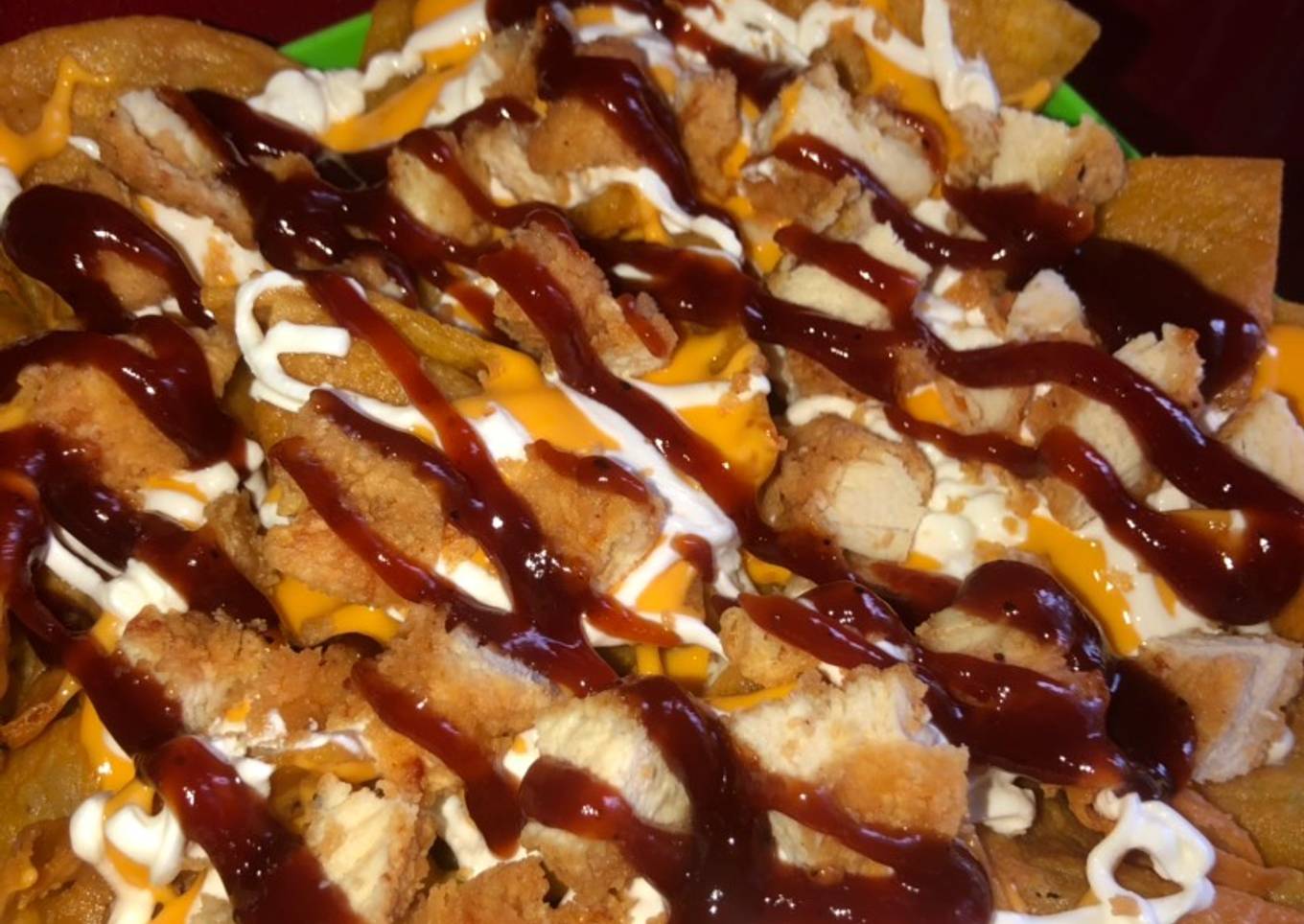 Bbq fried chicken nachos