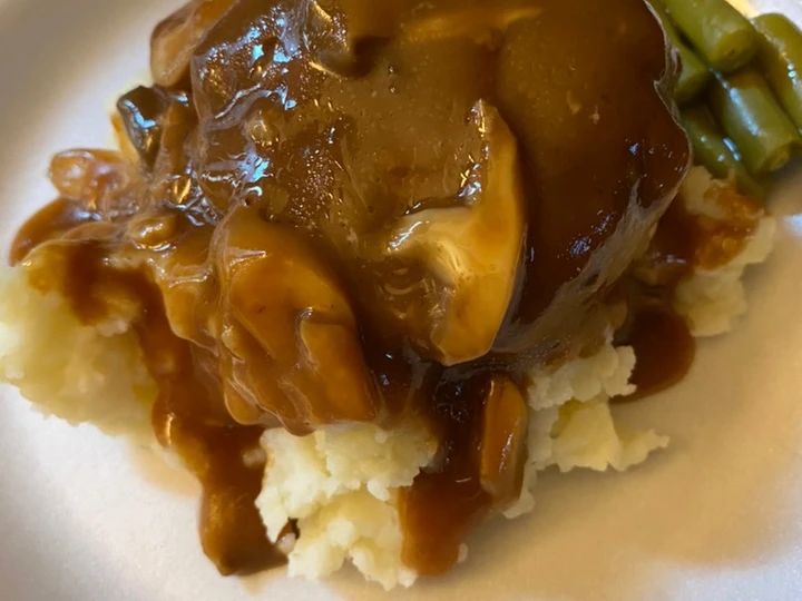 Easy Steps to Prepare Recipe Simple Salisbury steaks over mashed potatoes that is  Makes Drooling, Addictive}