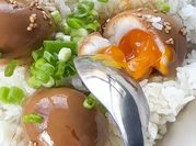 A picture of soy marinated eggs