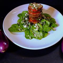 A picture of Grilled eggplant tomato salad.