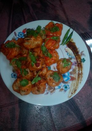 A picture of Red milky pasta momo.