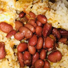 A picture of Jeera rice with rajma.