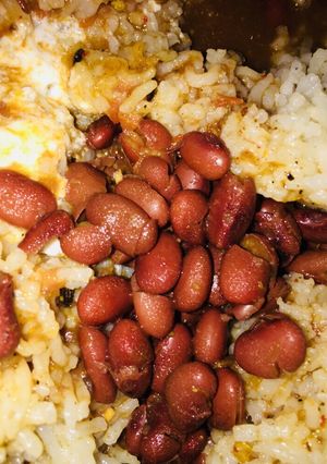 A picture of Jeera rice with rajma.