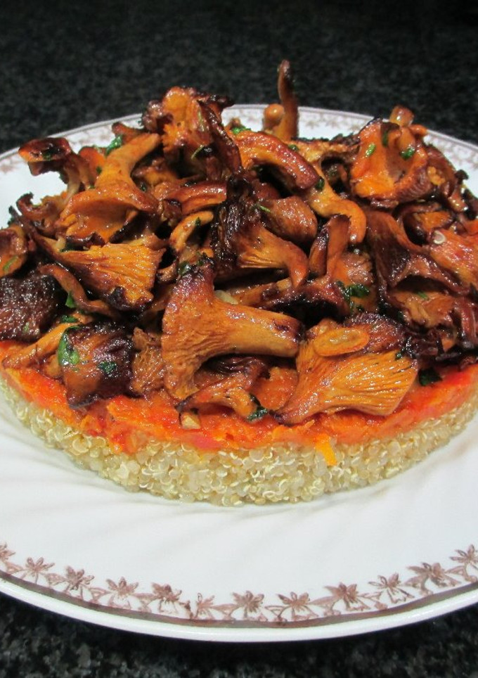 Una foto de Rebozuelos y salsa de tomates sobre quinua -  vegana