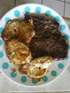 A picture of Steakhouse style Steak and Eggs.