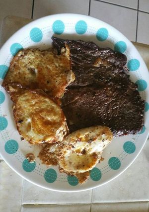 A picture of Steakhouse style Steak and Eggs.