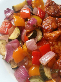 A picture of Vickys Balsamic Roasted Vegetables, GF DF EF SF NF.