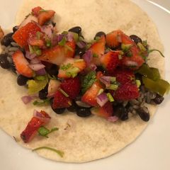 A picture of Black bean tacos with strawberry salsa.