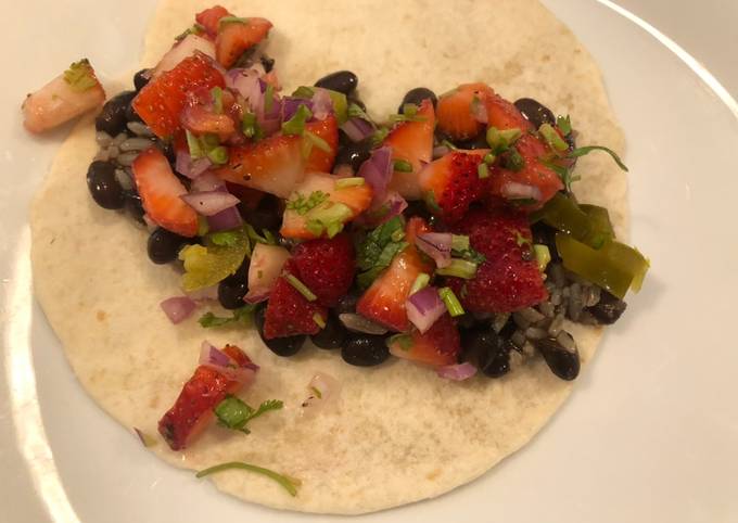 Black bean tacos with strawberry salsa