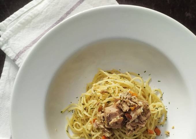 Resep Aglio olio tuna spaghetti Anti Gagal