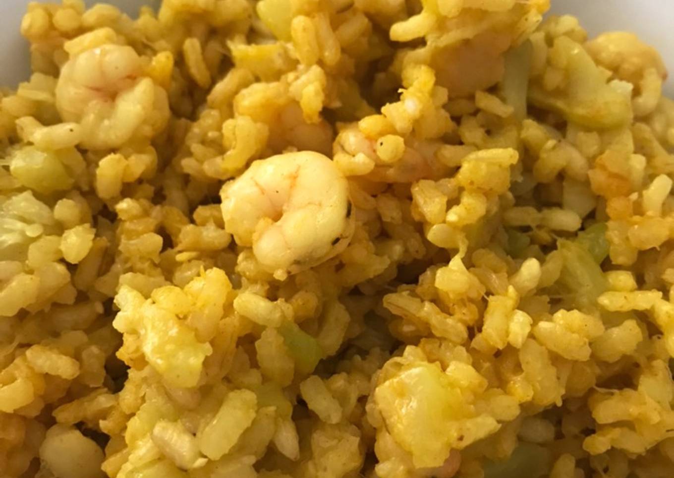 Arroz Integral con calabacín y gambas