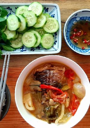 Hình của món Cá đối Nhật om dưa.