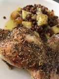 Cailles accompagné de lentilles et pomme de terre rôti au four