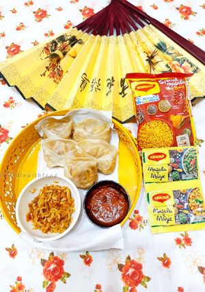 A picture of Maggi Momos with garlic chutney.