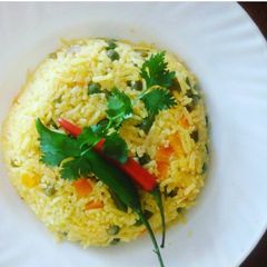 A picture of Simple veg, tumeric rice.
