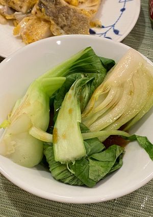 A picture of Just in 5 mins! Boiled bok choy with oyster sauce.