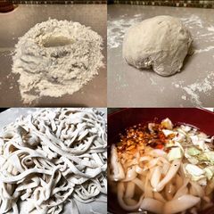 A picture of Homemade Knife Cut beef Noodles from scratch.