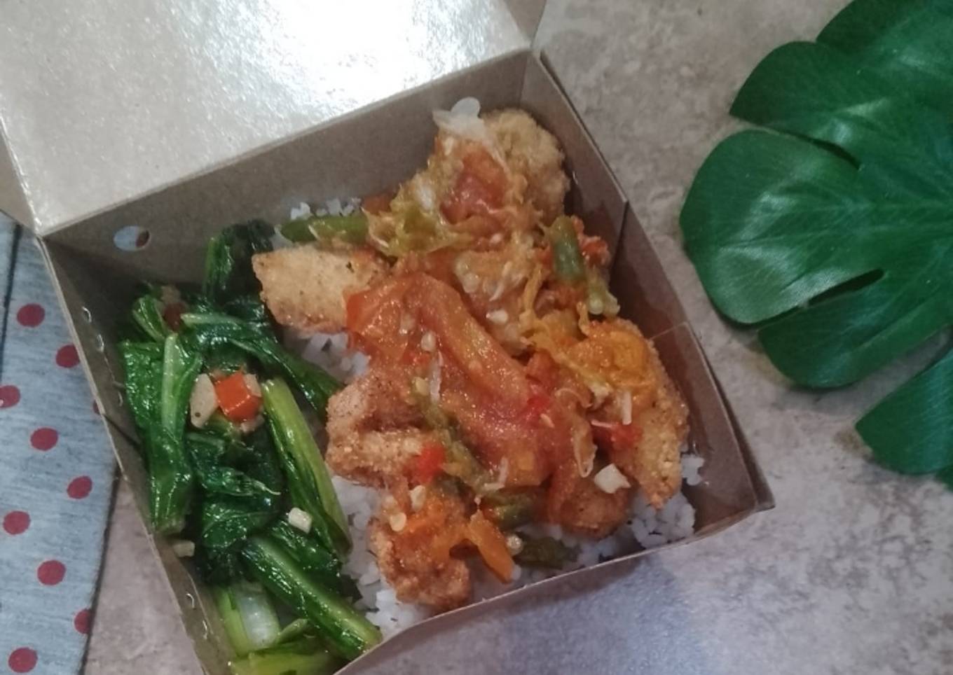 Rice bowl(ayam geprek+sayur)