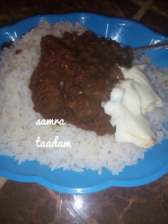 A picture of Rice and stew.
