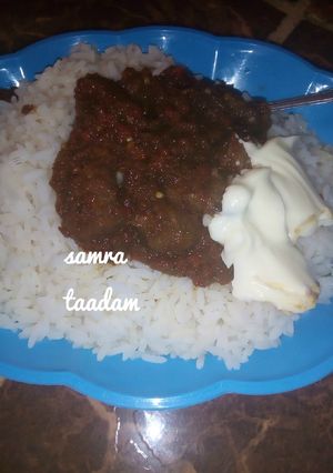 A picture of Rice and stew.