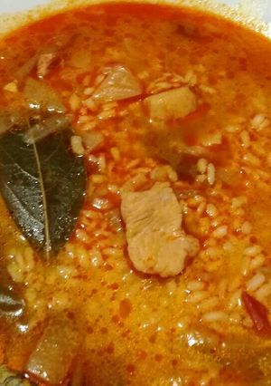 Una foto de Arroz caldoso con pavo adobado