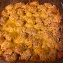 A picture of Hot dog tater tot casserole.