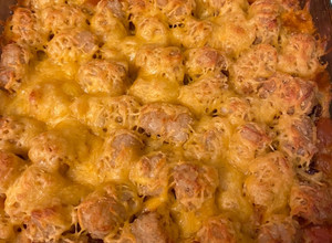 A picture of Hot dog tater tot casserole.