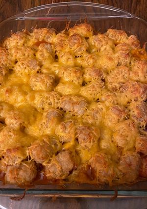 A picture of Hot dog tater tot casserole.