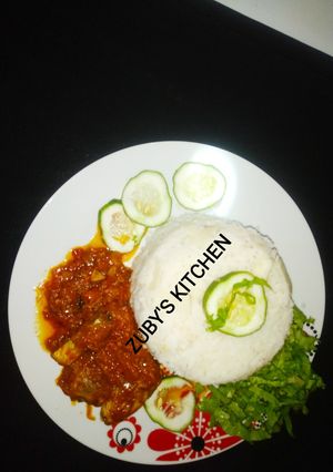 A picture of Rice and stew.