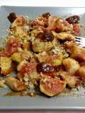 Postre con higos frescos, mermelada de higos casera y almendras
