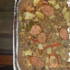 Salchichon (smoked sausage) and Beef A picture of Salchichon (smoked sausage) and Beef.