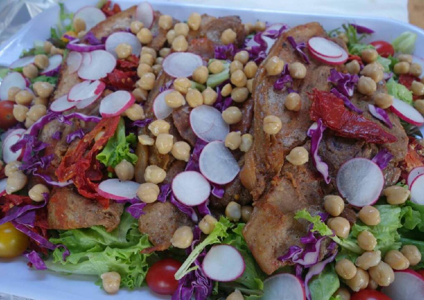 Roasted Pork Fillets on Mixed Leaves Salad