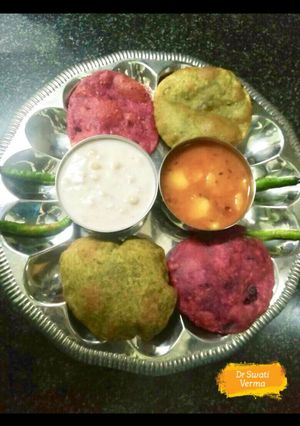 A picture of BeetRoot Spinach Poori Sabzi.