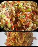 Fideos coditos con vegetales salteados y soja. #caminodesabores