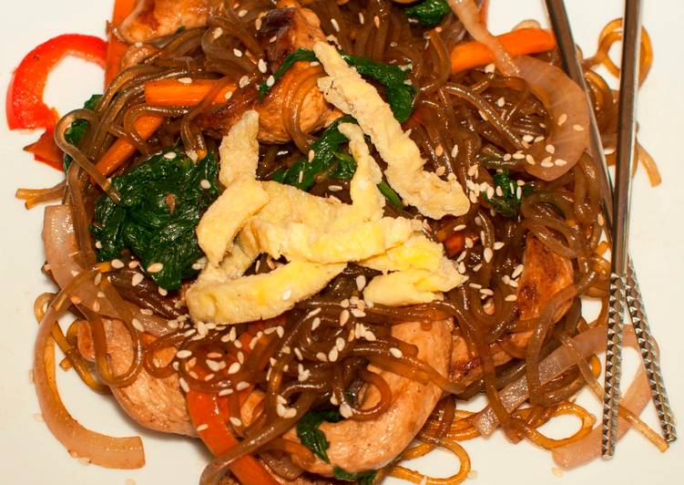 Steps to Make Quick Japchae with Grilled Marinated Chicken