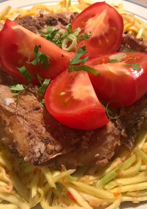 A picture of Gluten free Deep Fried Snapper with Green Mango Salad.