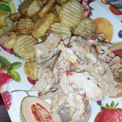 A picture of Fried Parish potatoes with scramble aggs.