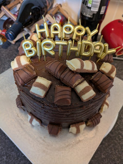 A picture of Birthday kinder bueno cake!.