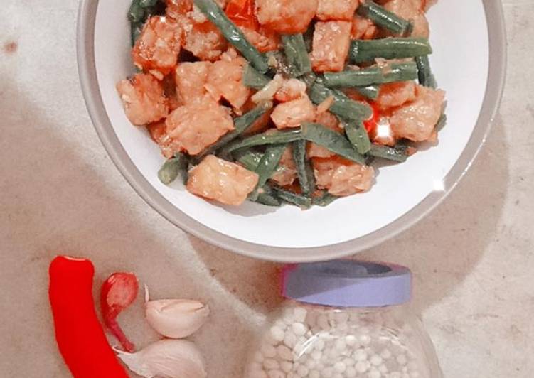 Tumis kacang panjang tempe saos tiram