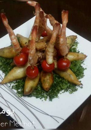 صورة لوصفة طريقة عمل كاليماري محشي بالأرز والجمبري