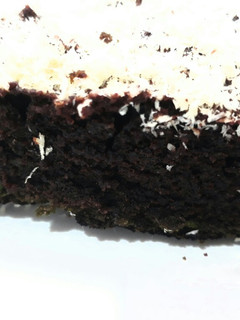 A picture of Chocolate cake with coconut flakes topping.